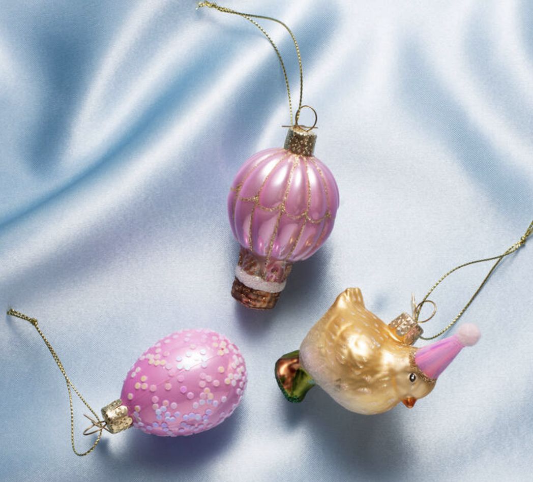 ornament glass easter set balloon - egg - and chicken - vondels
