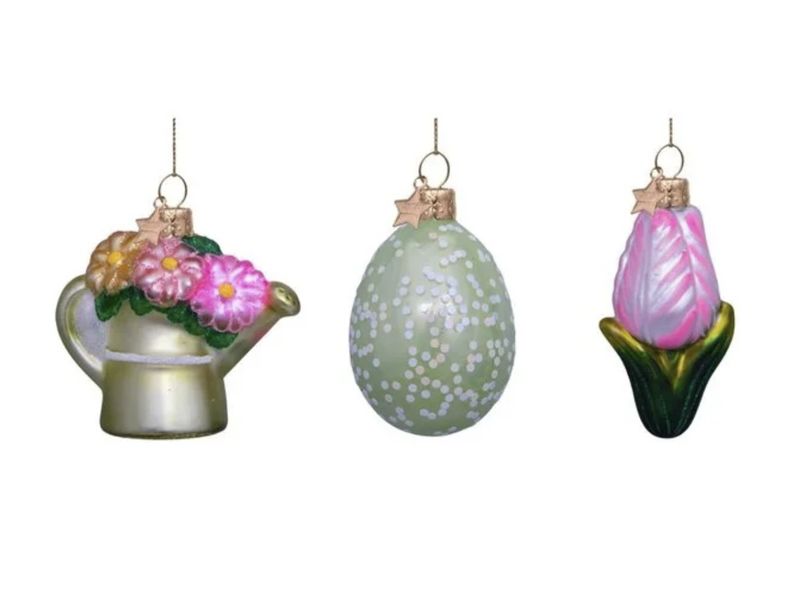ornament glass easter set watercan - egg and tulip - vondels