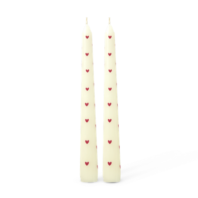 Candles with heart print  set of 2 - rice
