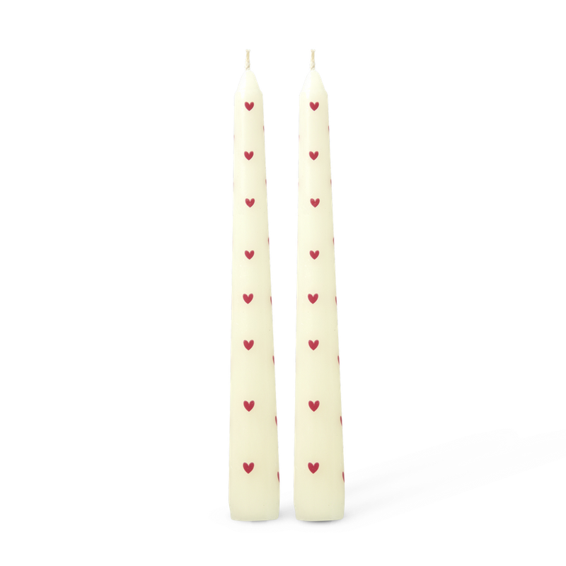 Candles with heart print  set of 2 - rice