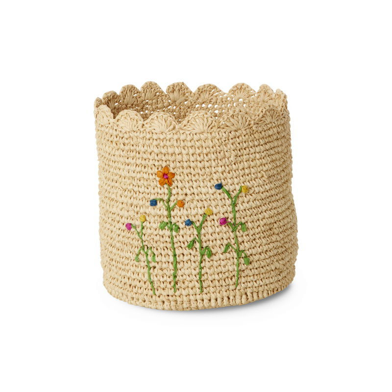 Raffia Crocheted storage with flower  - Rice