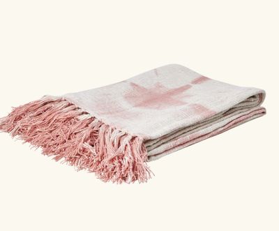 Cotton slub tie &amp; dye throw- Plaid - Soft pink - Rice