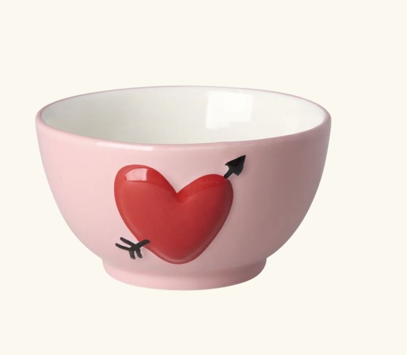 Small Ceramic Bowl - Pink - Embossed Heart Design - rice