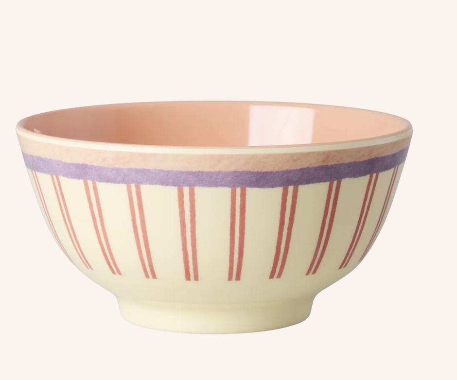 Medium Bowl - Cream - Stripey Love Print - rice