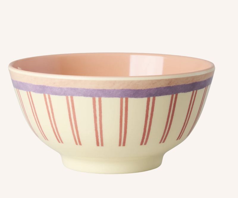 Medium Bowl - Cream - Stripey Love Print - rice