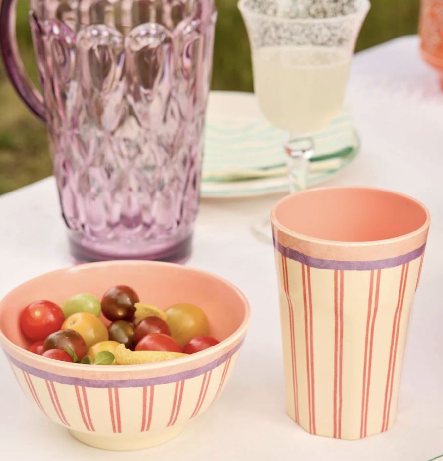 Tall Cup - Cream - Stripey Love Print - rice