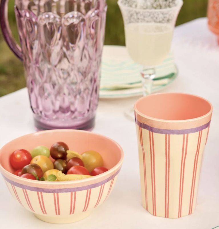 Tall Cup - Cream - Stripey Love Print - rice