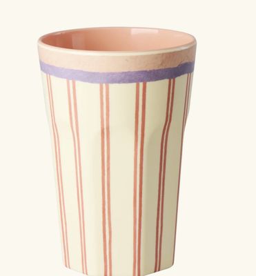 Tall Cup - Cream - Stripey Love Print - rice