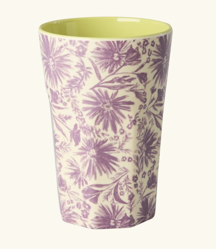 Tall Cup - Purple - Flower Press Print - rice