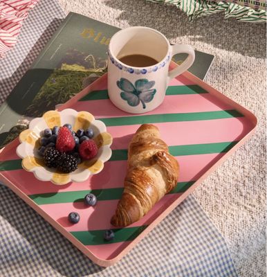 Large Rectangular Metal Tray - Pink - rice