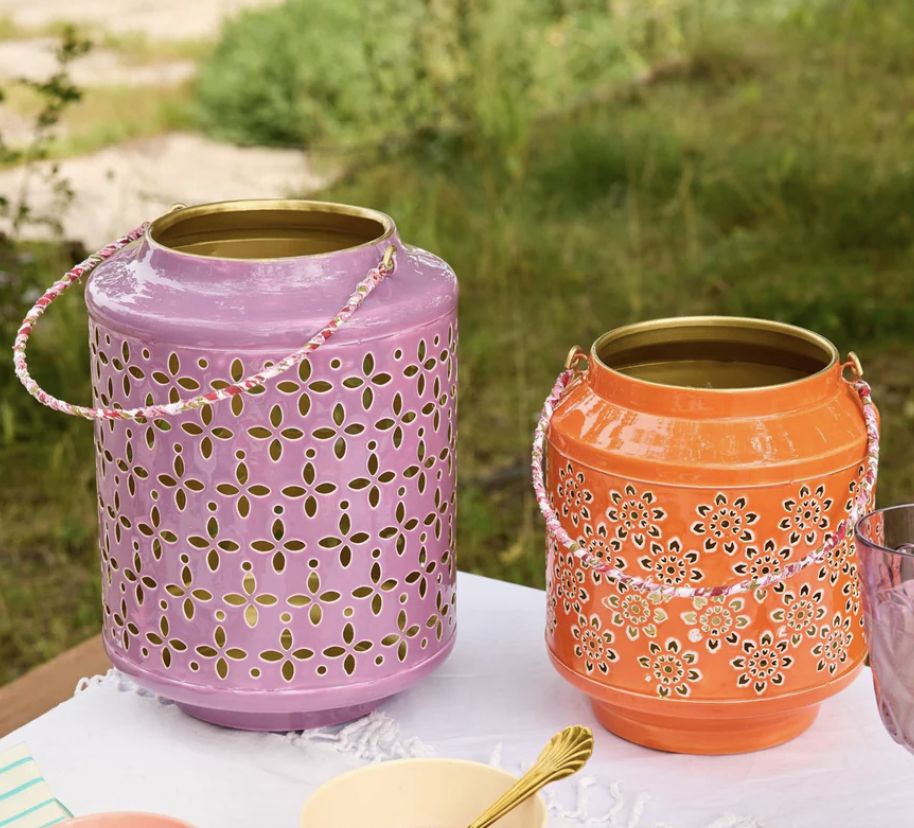 Medium Metal Lantern - Orange - rice