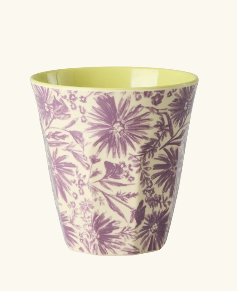 Medium Cup - Purple - Flower Press Print - rice