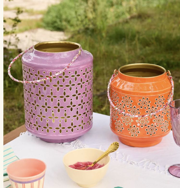 Large Metal Lantern - Purple - rice