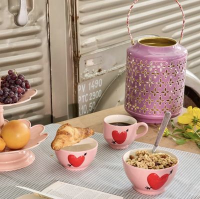 large keramiek bowl roze hart design - rice