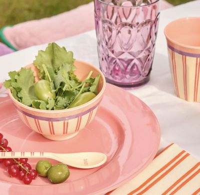 Medium Cup - Cream - Stripey Love Print - rice