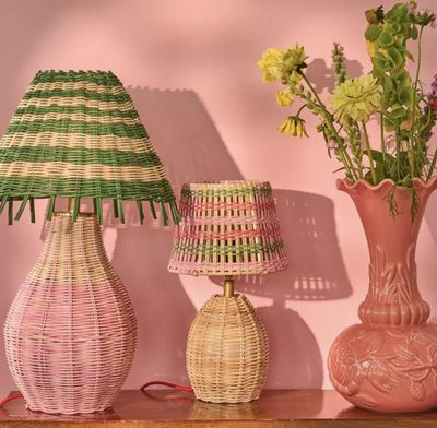Small Nature Rattan Table Lamp - Pink - rice