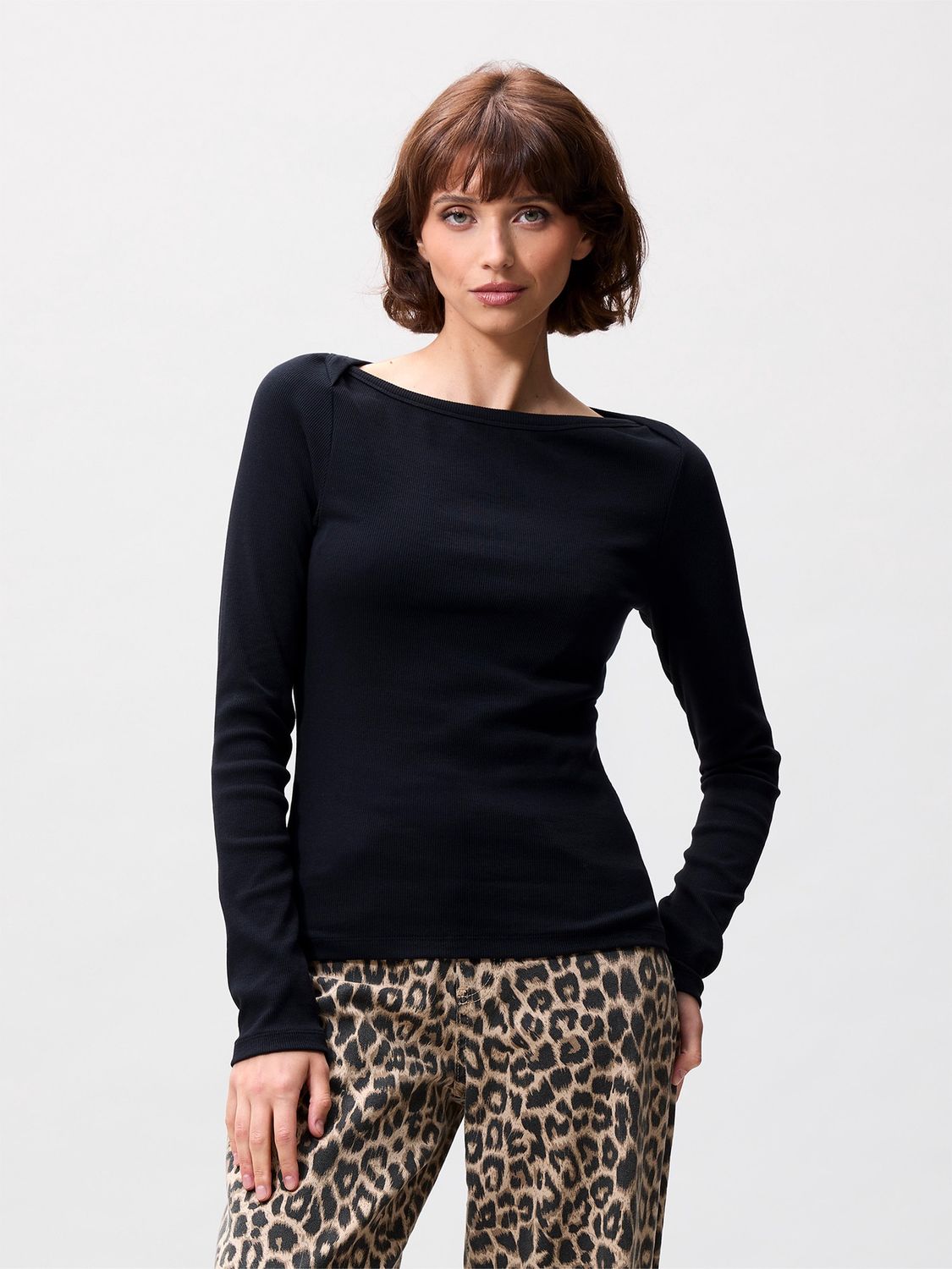 Boatneck rib long sleeve  - black - Catwalk