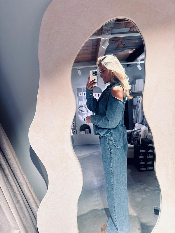 Open shoulder denim blouse - catwalk junkie