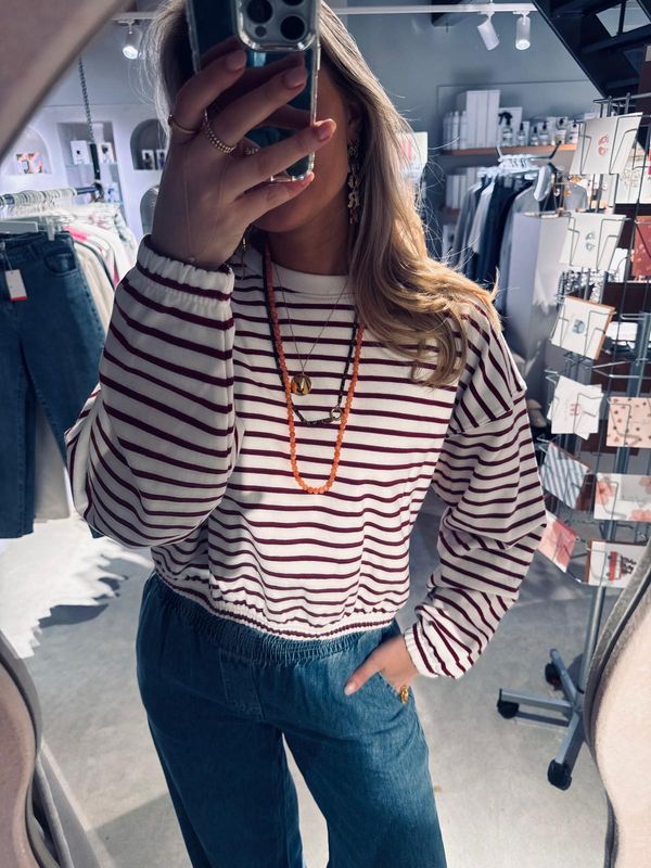 Striped sweater with elastic hems rhubarb - catwalk junkie