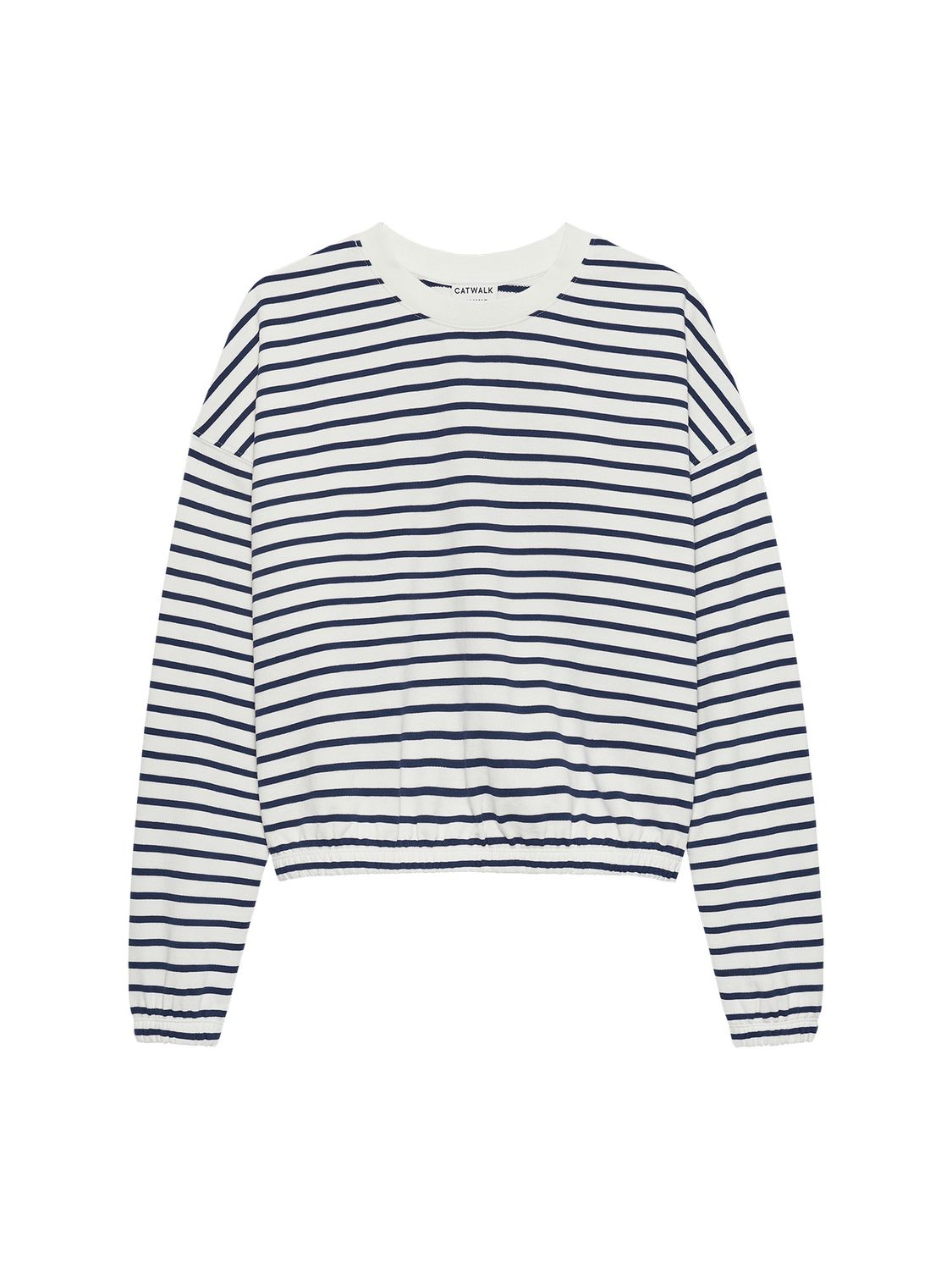 Striped sweater with elastic hems - Navy blazer - catwalk junkie