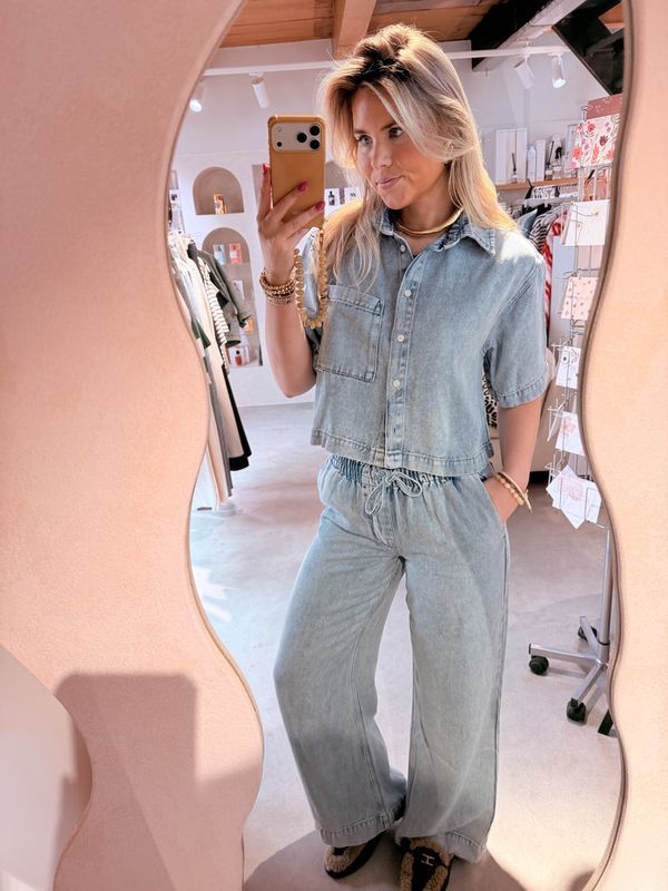 Short sleeve denim blouse  - catwalk junkie
