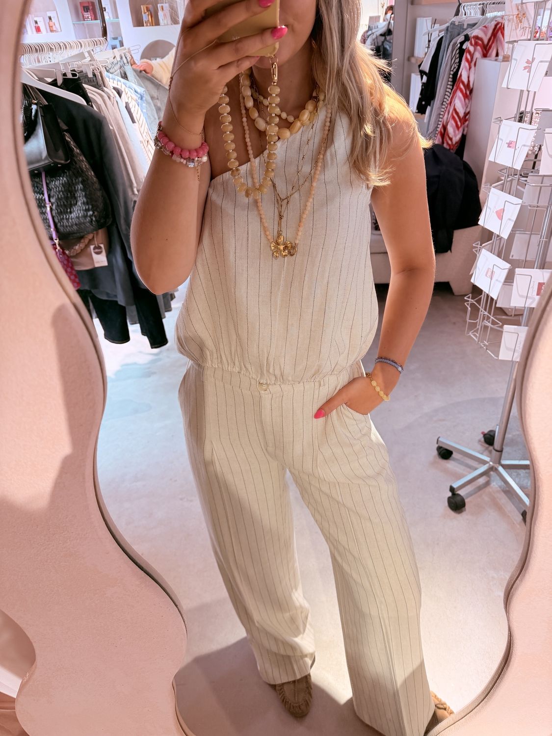 Moore pleated  - 35% linnen pants - Sandshell/black pinstripe -  Another label