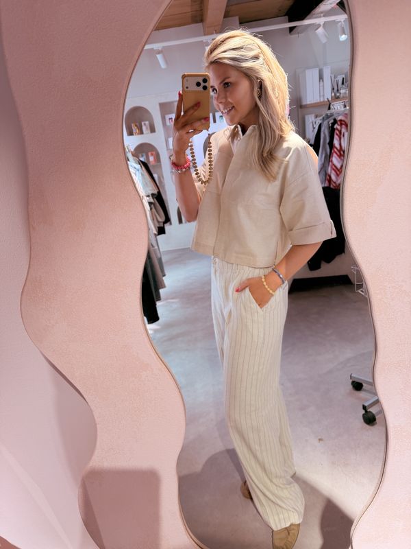 Moore pleated linnen pants - Sandshell/black pinstripe -  Another label