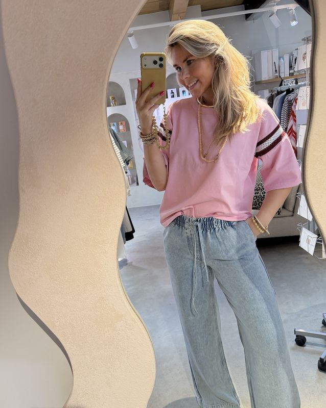Loose fit Tshirt with sleeve detail - Soft Pink - catwalk junkie