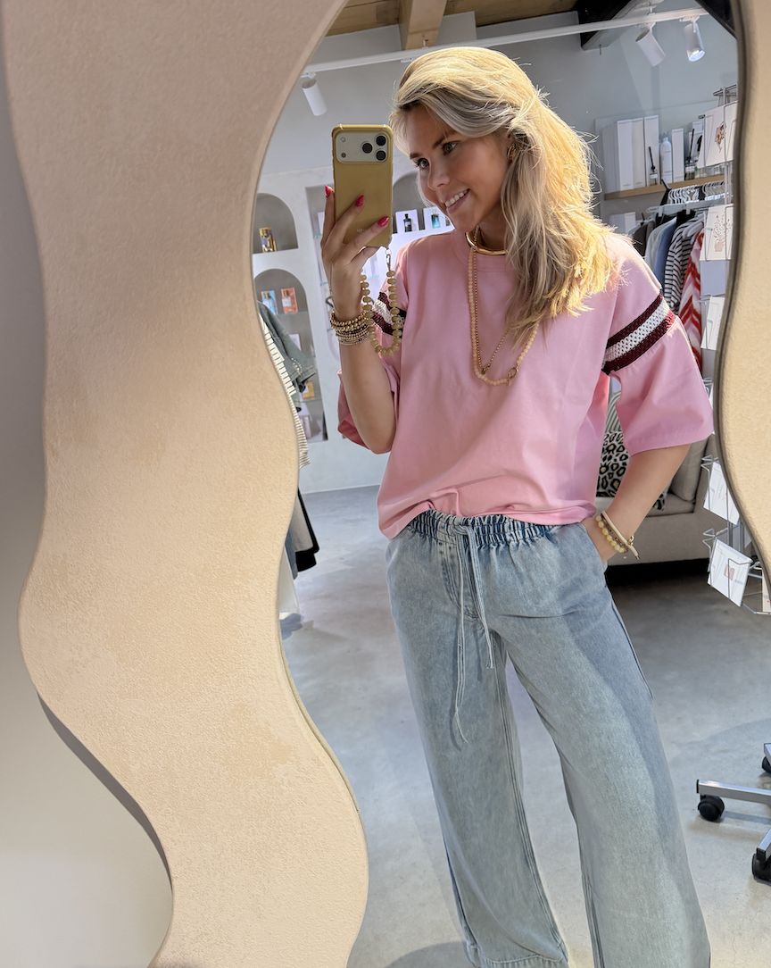 Loose fit Tshirt with sleeve detail - Soft Pink - catwalk junkie