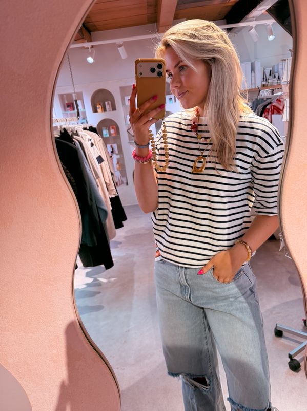 Loose fit striped Tshirt navy blazer - catwalk junkie