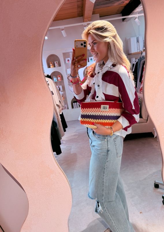 Oversized bold striped Tshirt cranberry juice - catwalk junkie