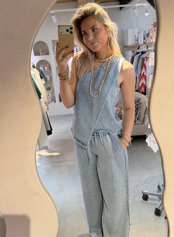 Asymetric denim top - Light Blue - catwalk junkie