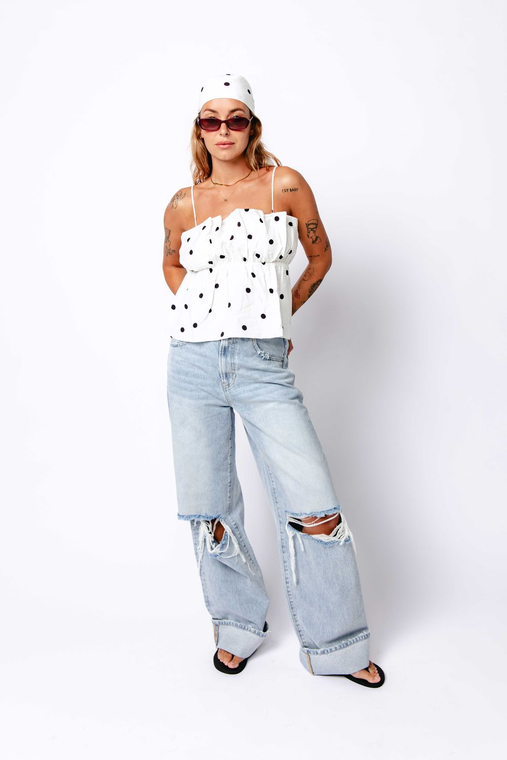 dotted spaghetti top off white - catwalk junkie