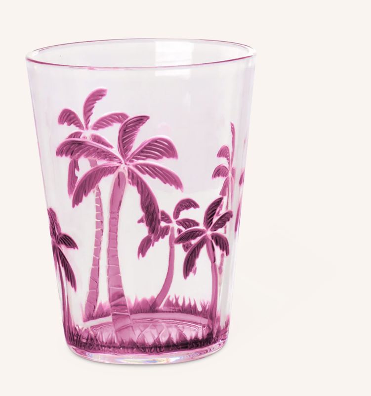 Kunststof Glas - Roze - Palm Tree Design - rice