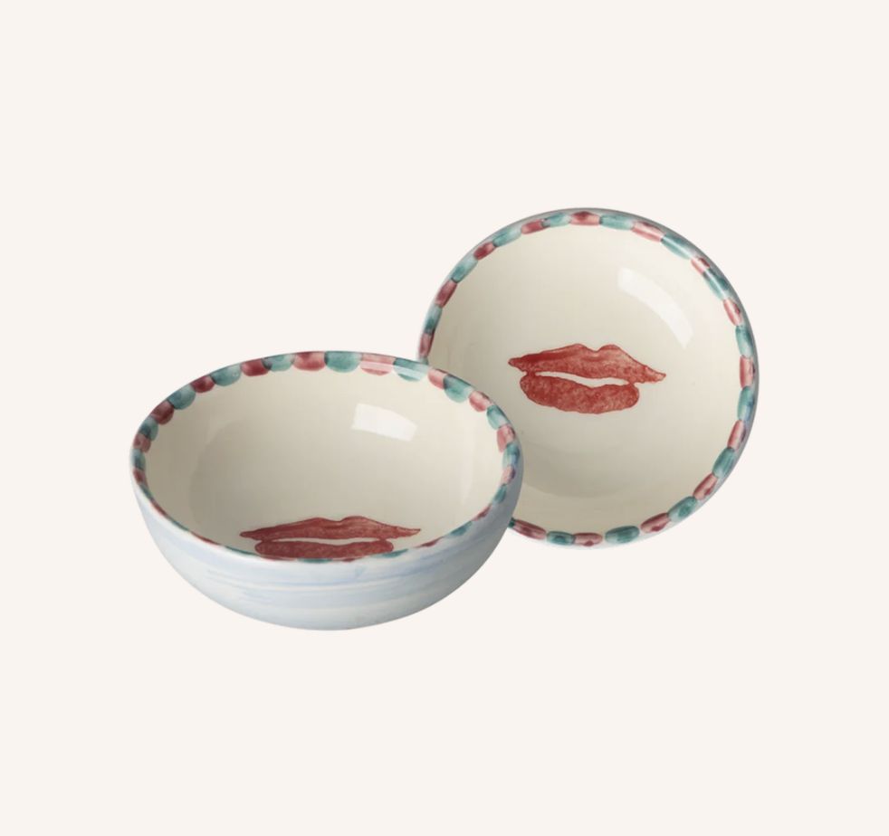 Ceramic Dipping Bowl with Hand-painted Lips - Small - 100 ml - rice