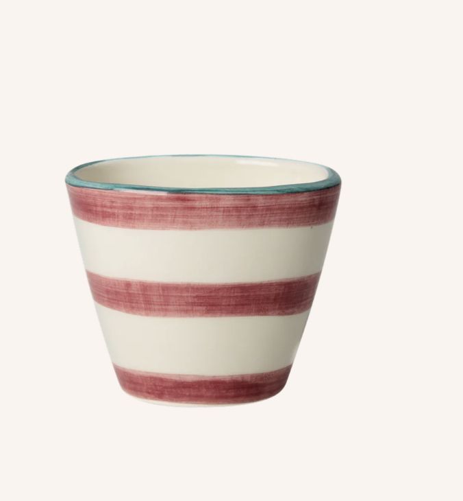 Ceramic Oval Espresso Cup with Hand-painted Horizontal Stripes (blauw of roze) - 70  ml - rice