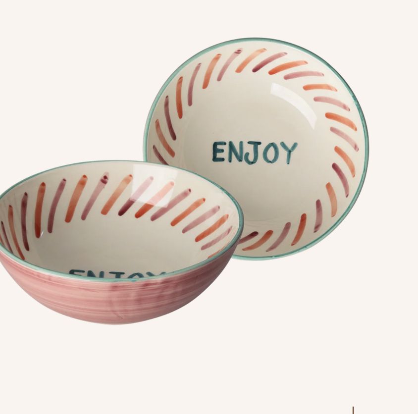 Ceramic Salad Bowl with Hand-painted ENJOY - Large - 820 ml -rice