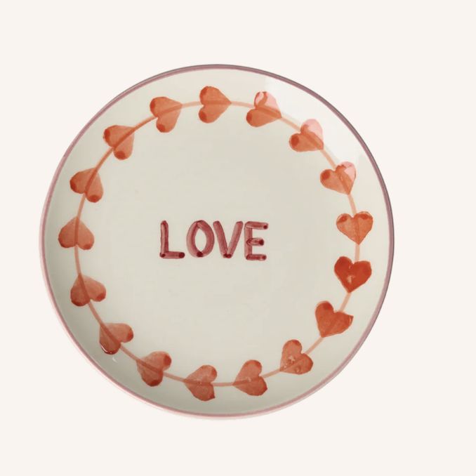 Ceramic Cake Plate with Hand-painted LOVE  - rice
