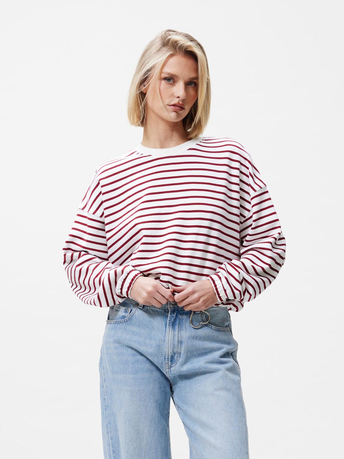 Striped sweater with elastic hems - Rhubarb - catwalk junkie