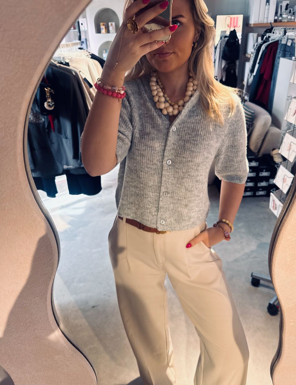 Short sleeve knitted Cardigan - Light grey melange - Catwalk