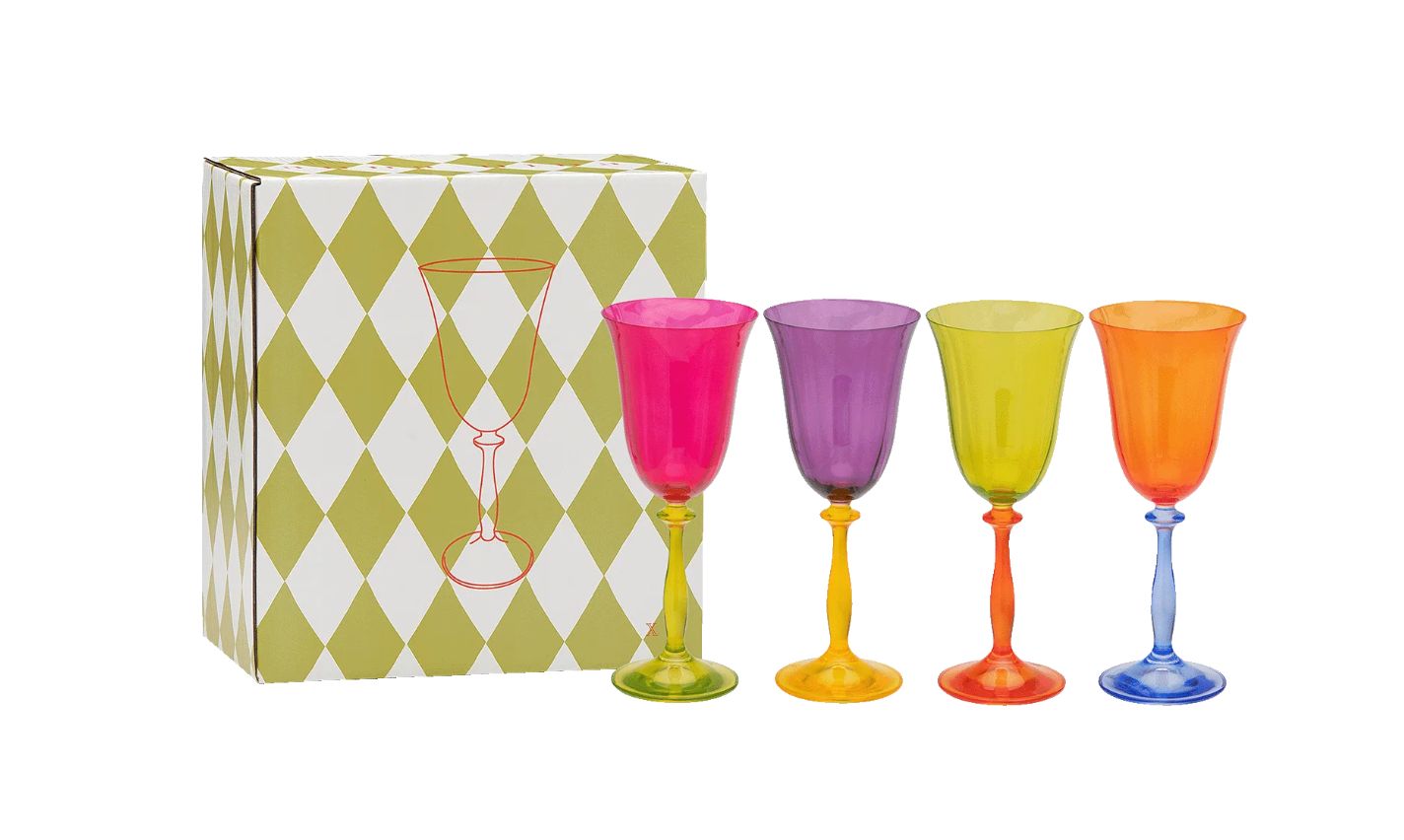 Multicoloured Optic Wine Glass Set of 4 - Anna+Nina