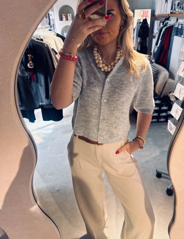 Short sleeve knitted Cardigan - Light grey melange - Catwalk