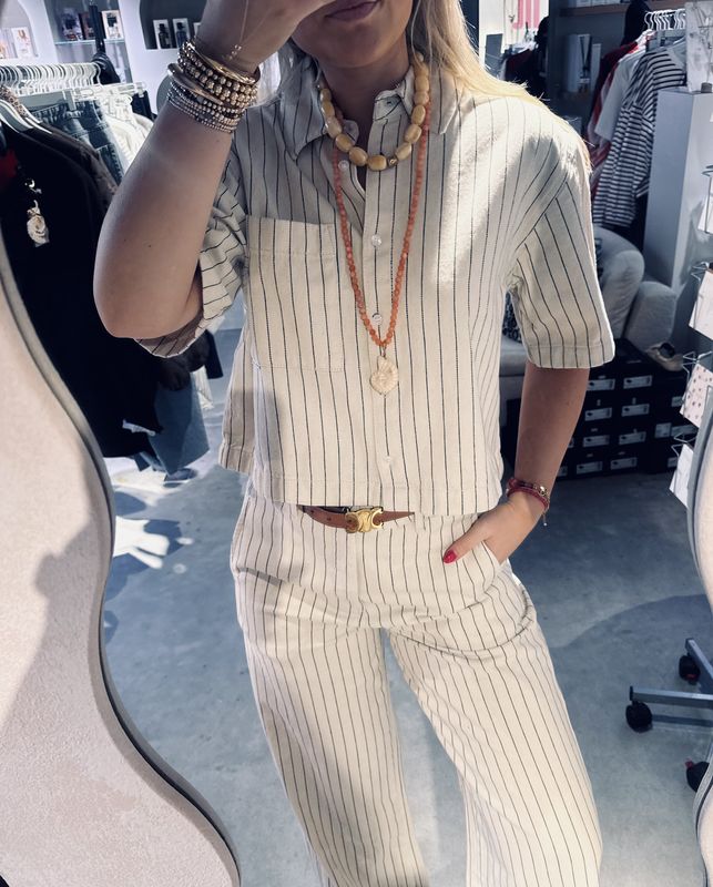 Striped denim blouse - Ecru - catwalk junkie