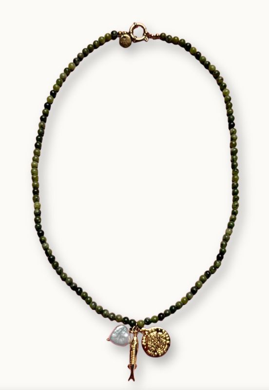 Kaki Bedel Trio Ketting - bonnie studios