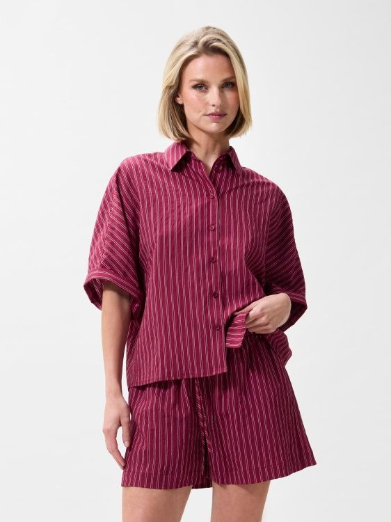 Striped short sleeve blouse - Berry - Catwalk Junkie