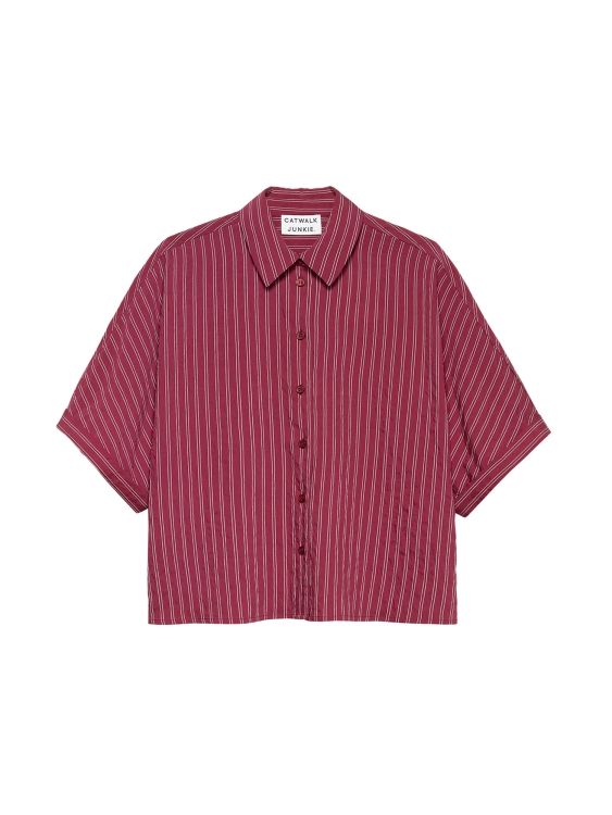 Striped short sleeve blouse - Berry - Catwalk Junkie