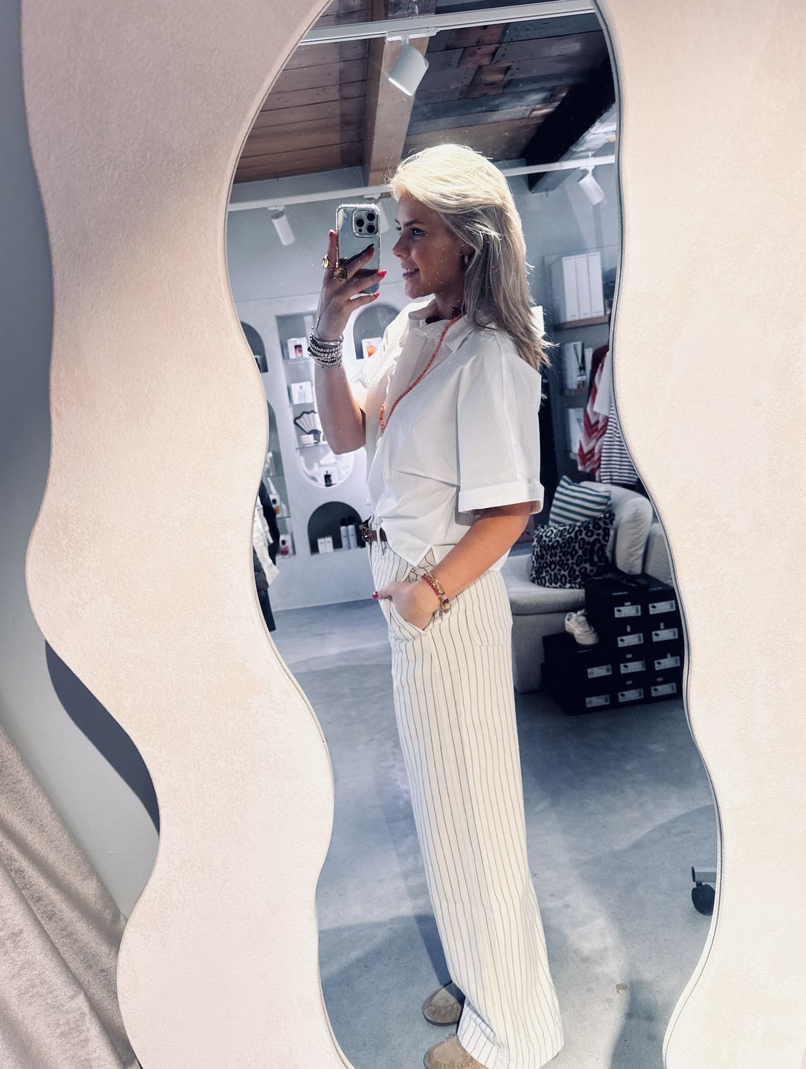 Wide leg striped jeans - Ecru - Catwalk junkie