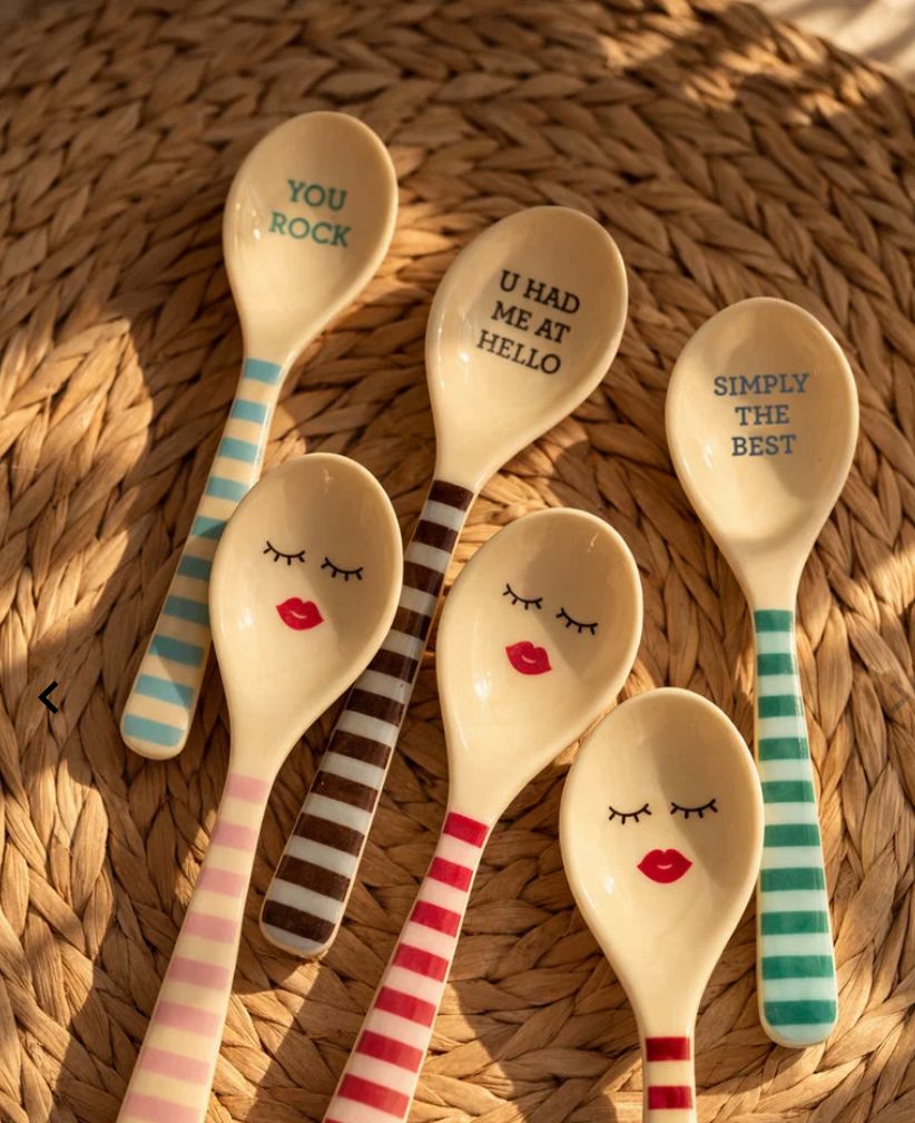 Melamine Teaspoon in 3 Asst. Blue and Green Striped Prints - Single - rice