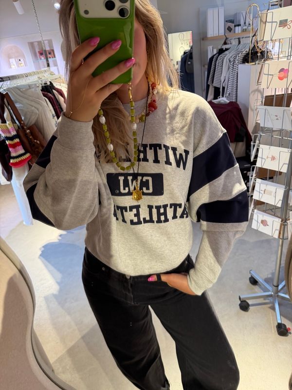Sporty graphic sweater - Light Grey Melange -  Catwalk junkie