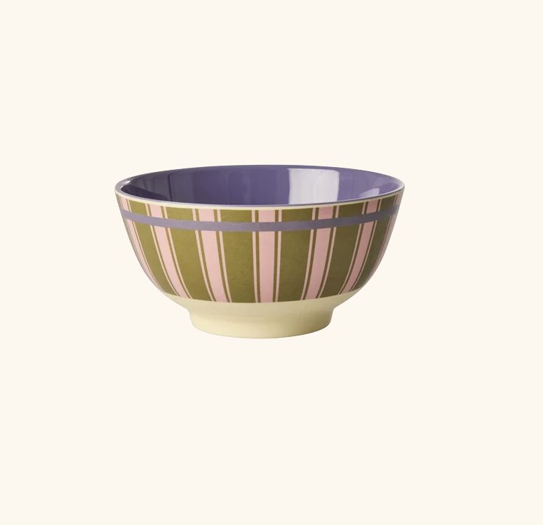 Melamine Bowl with Stripe Delight Print - rice